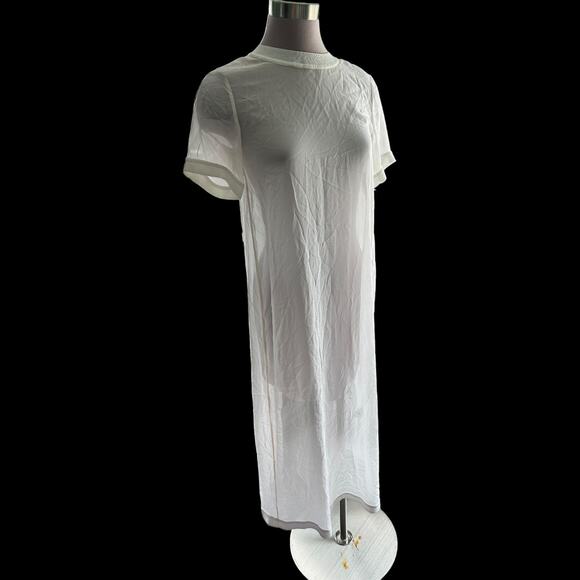 NWT Unique DKNY Silk Sheer Back Slit Short Sleeve Cover Up Dress White Size XS/S - Picture 2 of 6